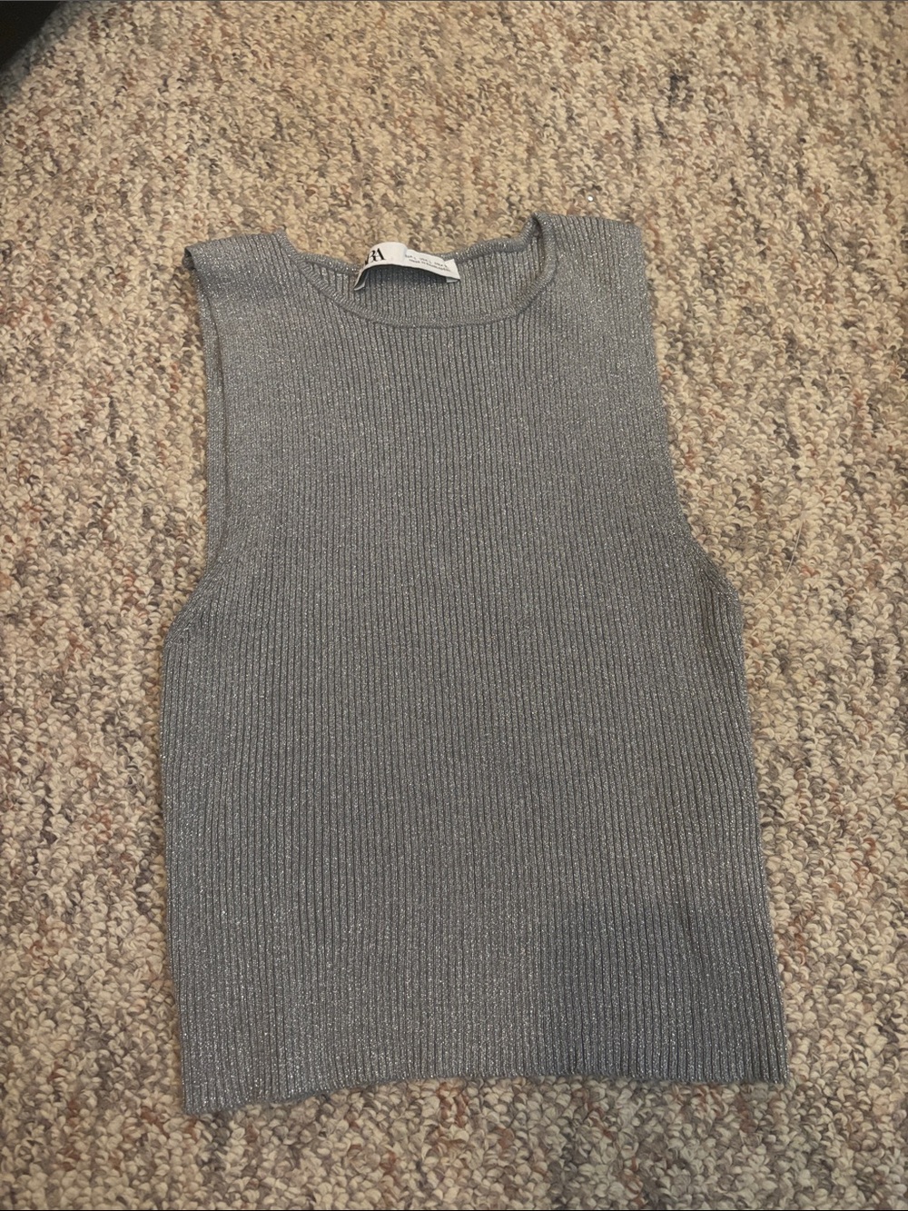 Zara Metallic Sparkly Ribbed Sleeveless Tank - Gray